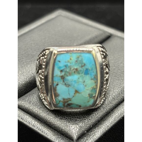 New Condition Sterling Silver Turquoise Ring Turkish Design Size 9 - Picture 8 of 11